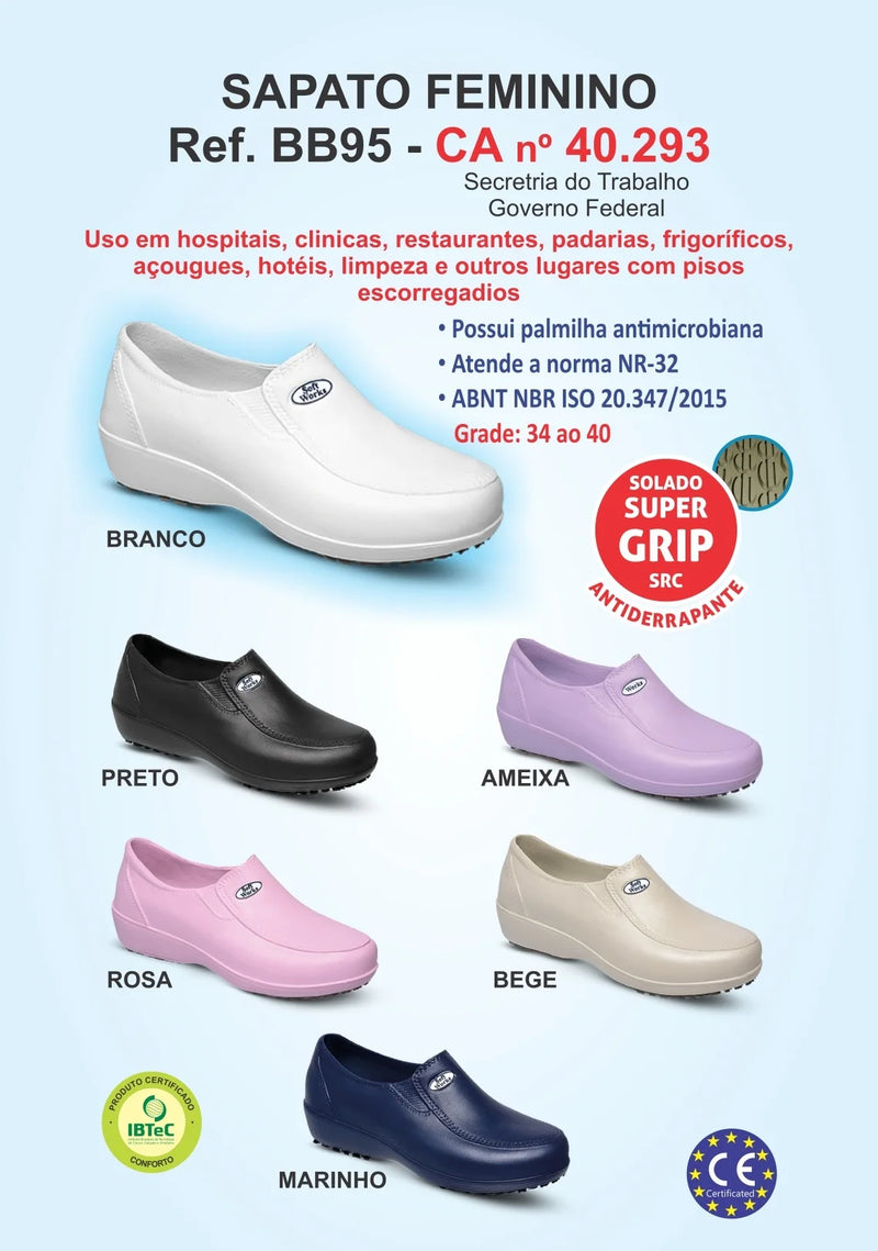 Sapato Feminino Branco Profissional Antiderrapante Soft Works