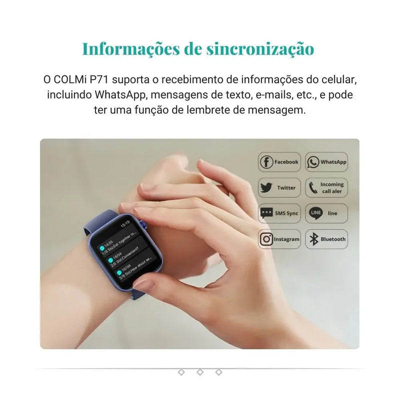 Smartwatch Colmi P71: Monitoramento de Saúde, Chamadas por Voz, Impermeável, Notificação Inteligente