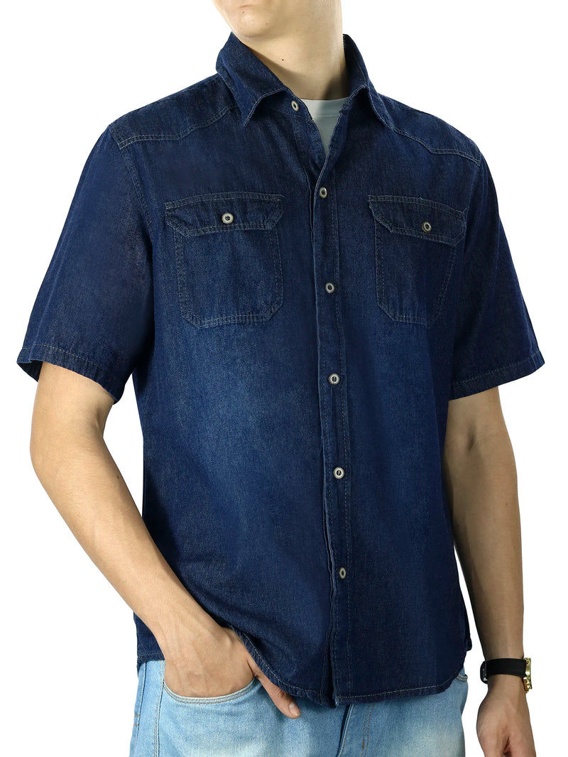 Camisa Jeans Manga Curta com Bolsos - Ideal para Primavera e Verão, Entrega Rápida em Todo o Brasil.