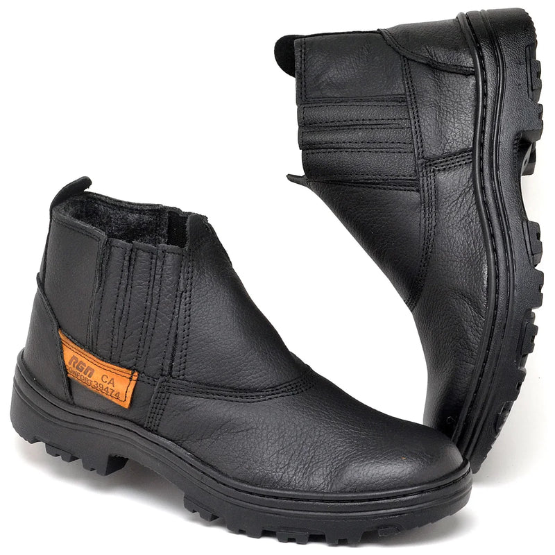 Bota de couro masculina, segurança do trabalho, PVC costurado, legítimo