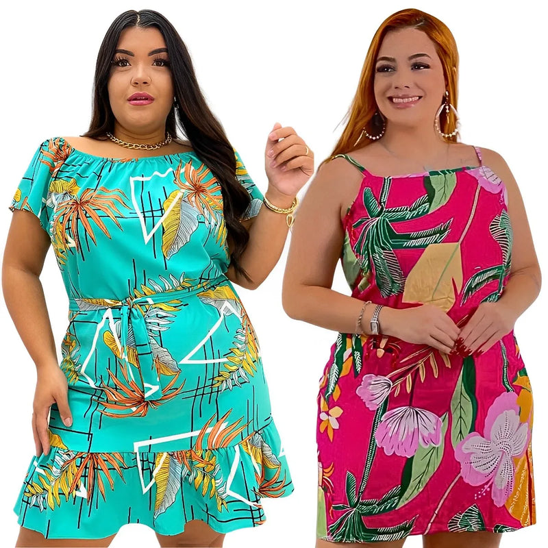 Kit 2 Vestidos Curtos Plus Size Estampados