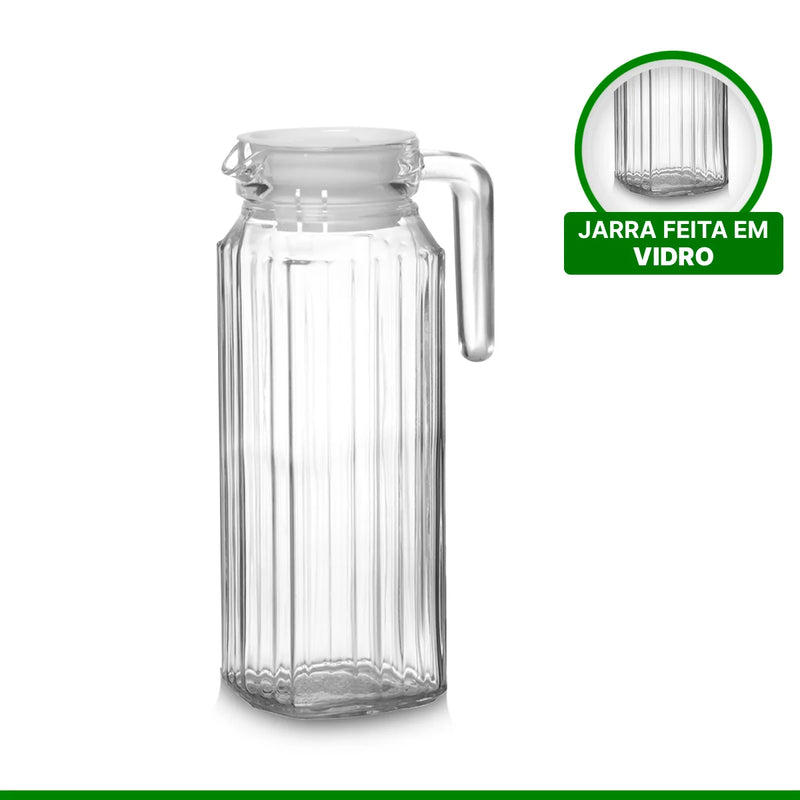 1 Litre Water Juice Glass Jar With Handle White Lid 1L