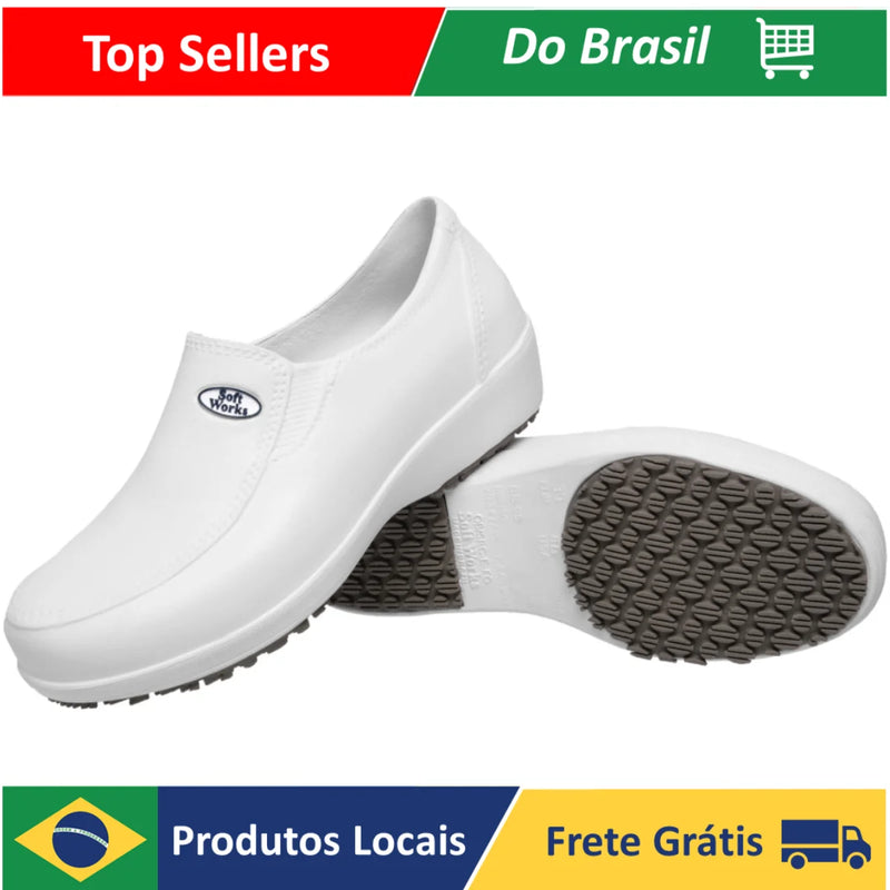 Sapato Feminino Branco Profissional Antiderrapante Soft Works