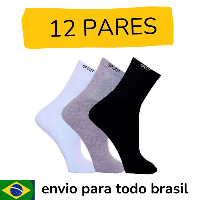 Kit 12 Pares De Meias Adulto Masculina Esportiva Cano Alto