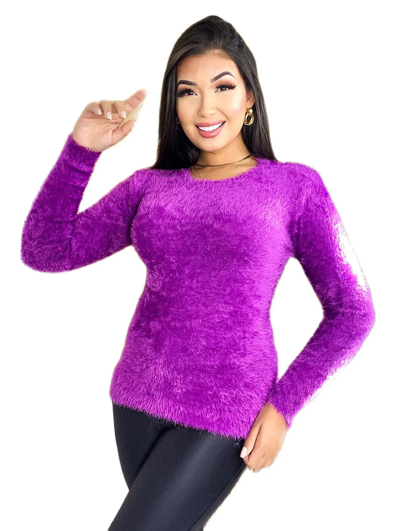 blusa manga longa  pelinho de frio pelucia moda inveno 2023