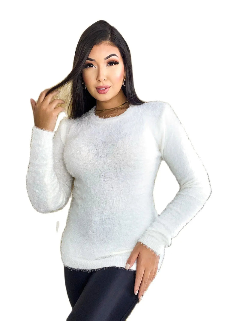 blusa manga longa  pelinho de frio pelucia moda inveno 2023