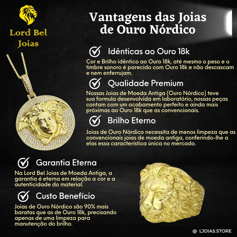 **Kit Corrente Friso X 12mm + Pingente Kimono Faixa Preta em Ouro Nórdico 18k - Lord Bel Joias**