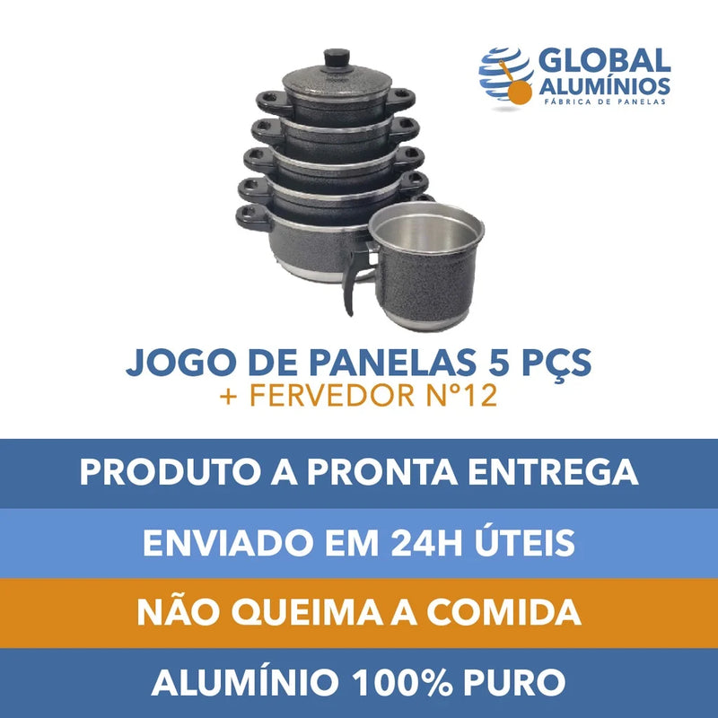 Kit Jogo de Panelas 6 peças com Pipoqueira Pipoca Doce Salgada