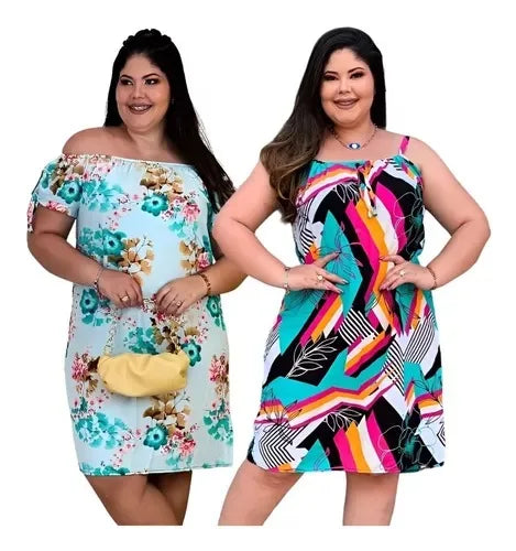 Kit 2 Vestidos Curtos Plus Size Estampados