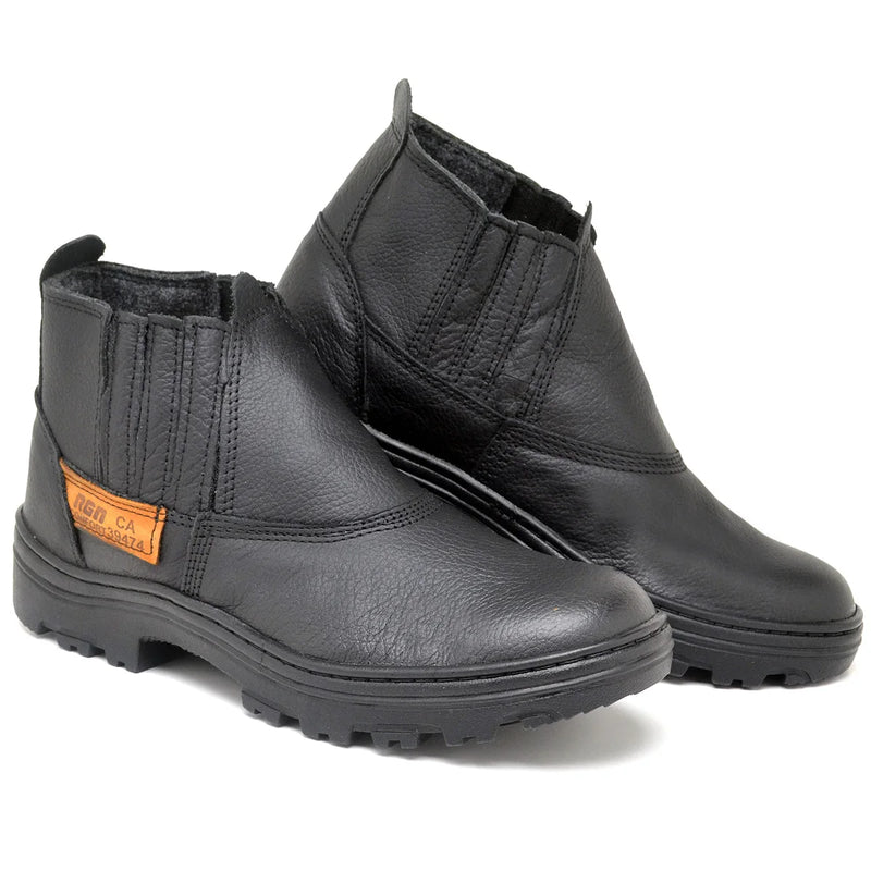 Bota de couro masculina, segurança do trabalho, PVC costurado, legítimo