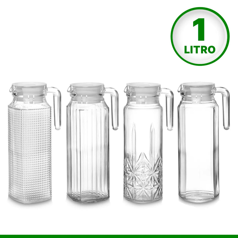 1 Litre Water Juice Glass Jar With Handle White Lid 1L