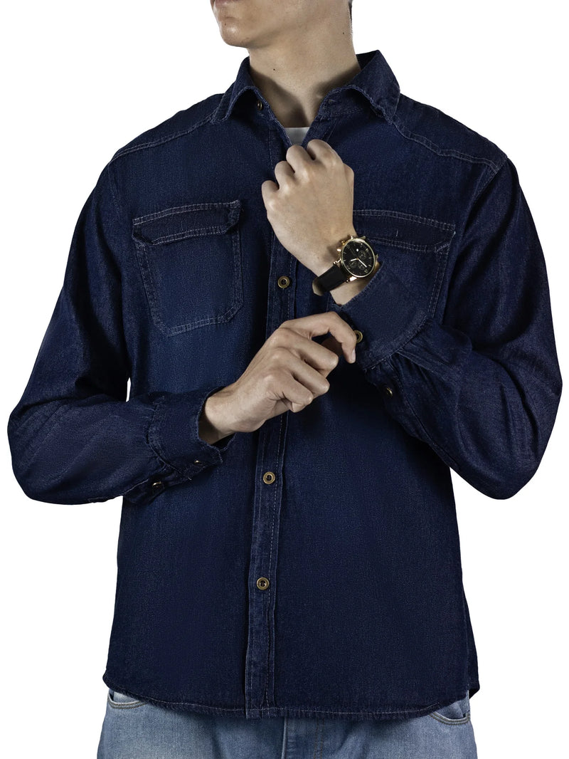 Camisa Jeans Masculina de Botões Manga Comprida Moda Street Fashion 2024 Inverno Outono