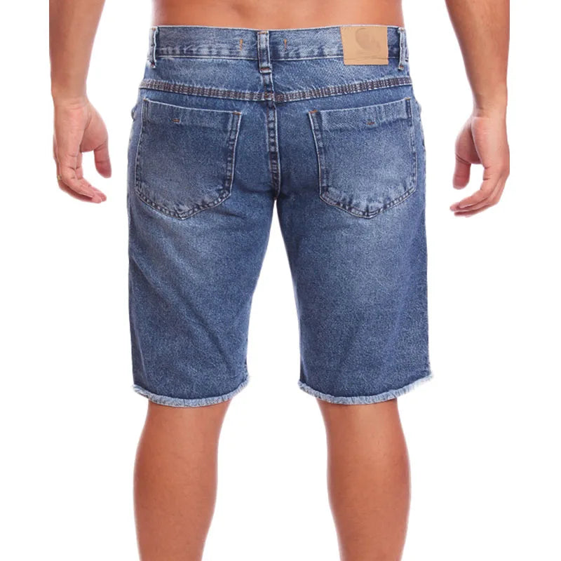 Short masculina jeans rasgada sem lycra Ref: 015