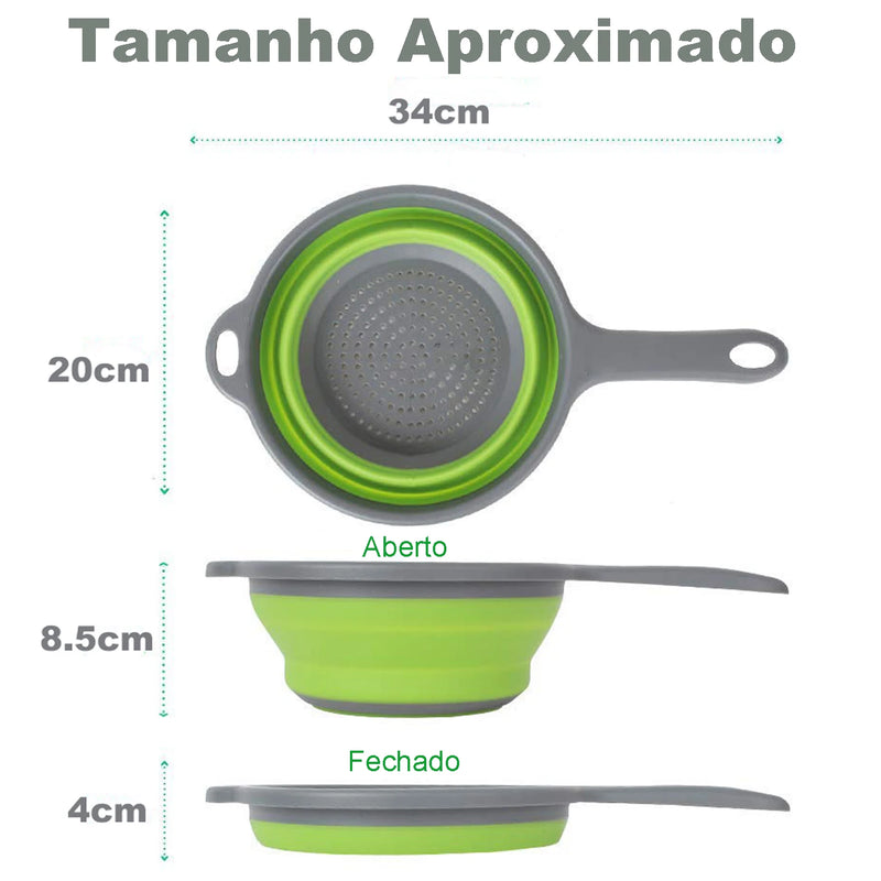 Coador de Silicone Dobrável com Alça: Cesta para Lavar Frutas, Vegetais e Escorrer Macarrã