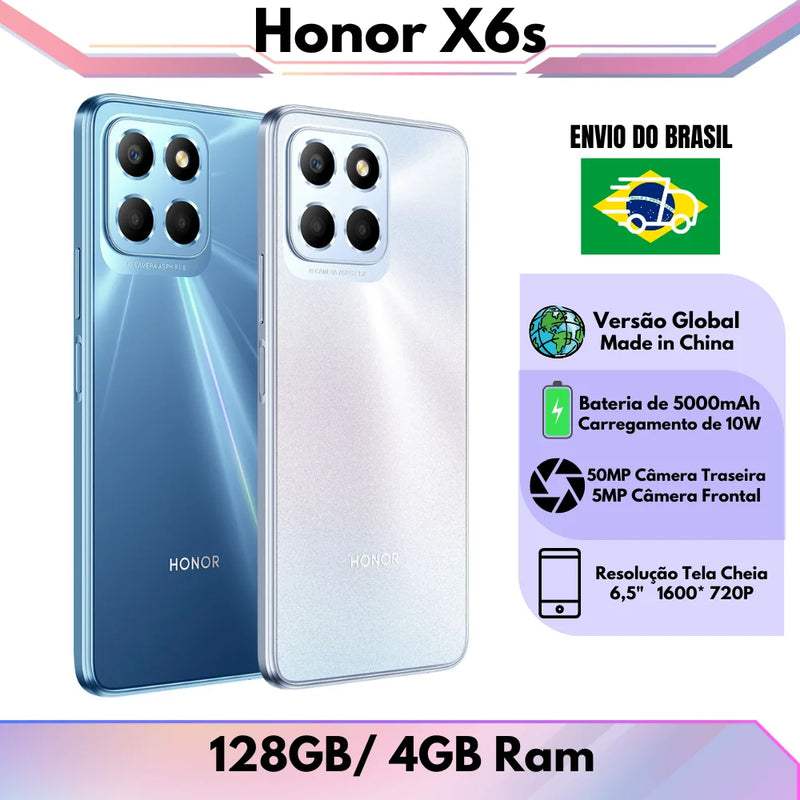 Honor X6s 128GB/4GB RAM Versão Global | Envio do Brasil | Smartphone 4G Helio G25