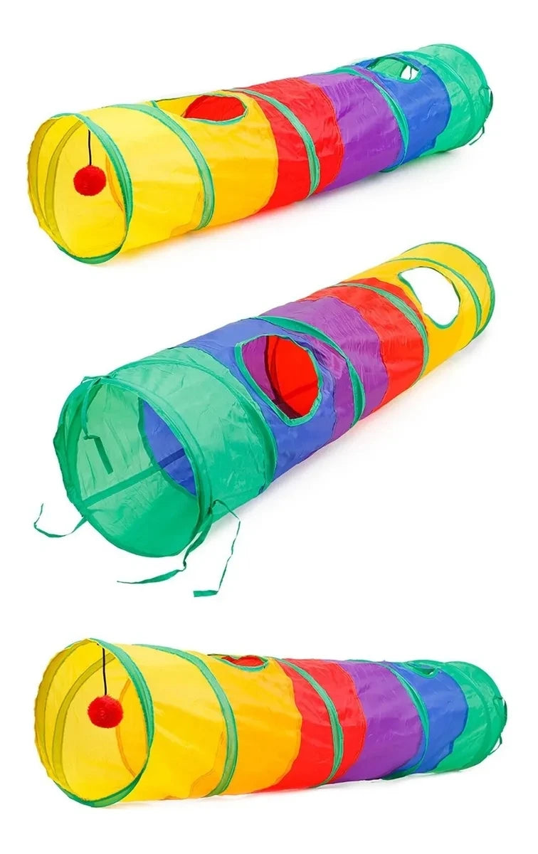 Túnel de Gato Dobrável com Bola - Brinquedo Interativo para Treino e Diversão