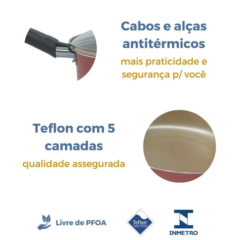 Jogo de Panelas Kit 9 Pçs Antiaderente Tampa Vidro Teflom