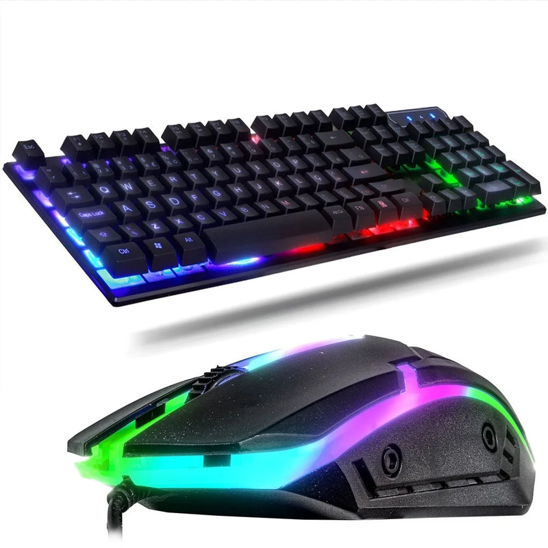 Kit Gamer Teclado Semi Mecânico + Mouse 3200dpi RGB