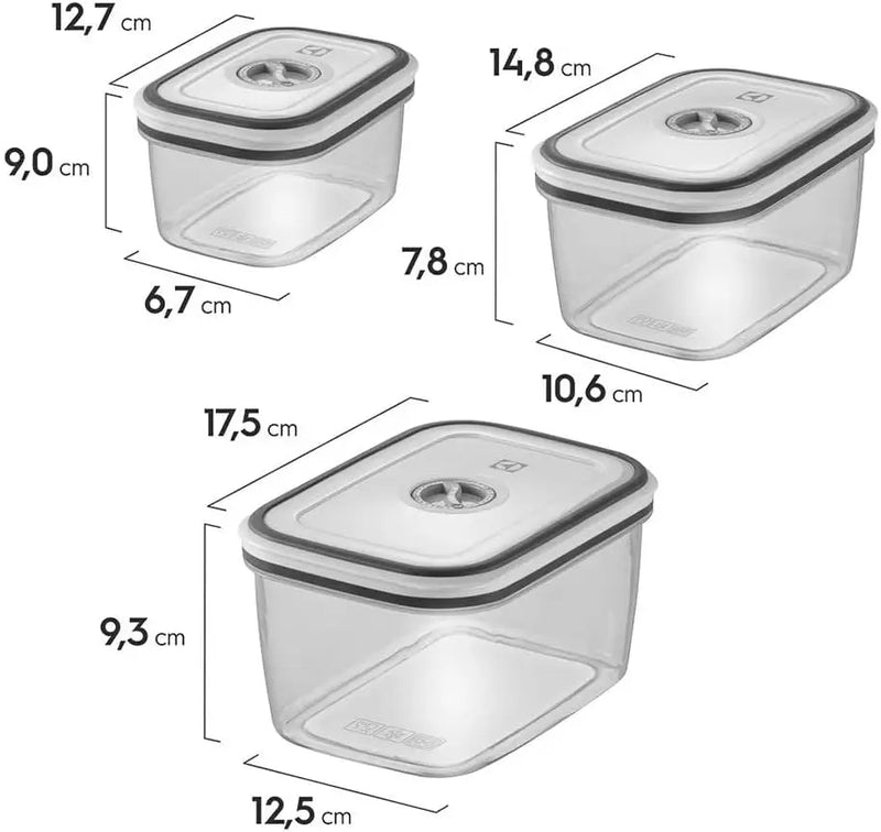 Conjunto de 8 Herméticos Cinza: Versáteis recipientes plásticos para alimentos, ideais para armazenar e organizar chá, frutas e muito mais na cozinha.