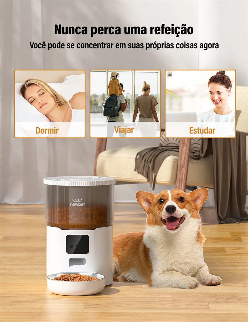 Dispensador Automático Smart Food para Pets com Gravador de Voz, Wi-Fi e Câmera de Vídeo 4L