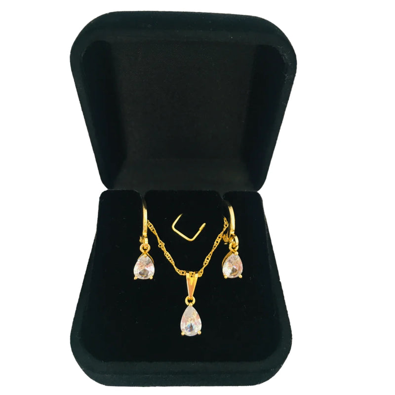 Conjunto Gargantilha e Brinco Ponto de Luz Zircônia Folheado a Ouro 18 k