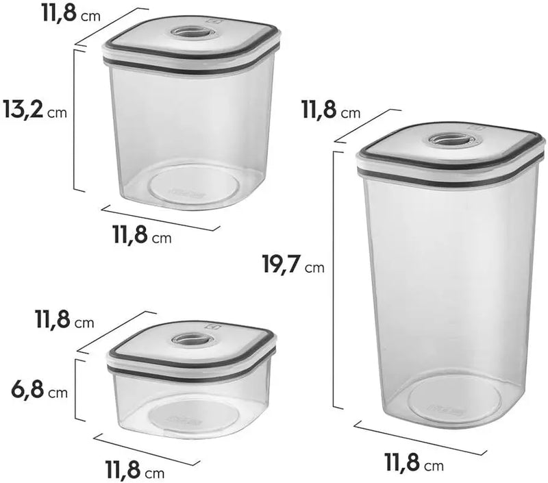 Conjunto de 8 Herméticos Cinza: Versáteis recipientes plásticos para alimentos, ideais para armazenar e organizar chá, frutas e muito mais na cozinha.