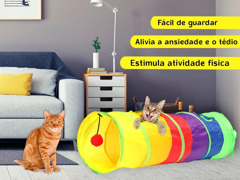 Túnel de Gato Dobrável com Bola - Brinquedo Interativo para Treino e Diversão