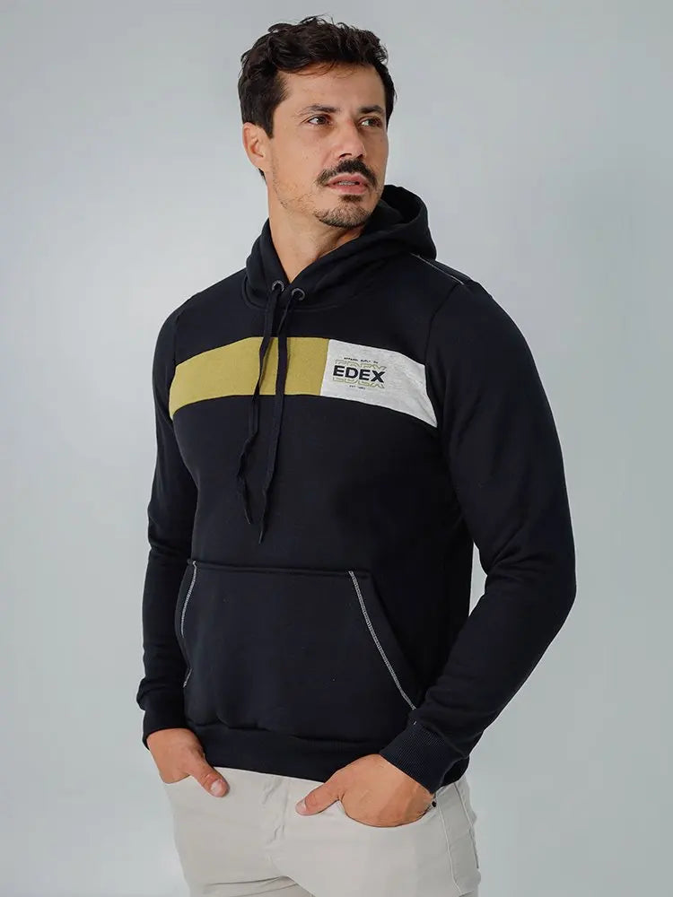 Blusão Masculino Moletom Estampado com Capuz Preto