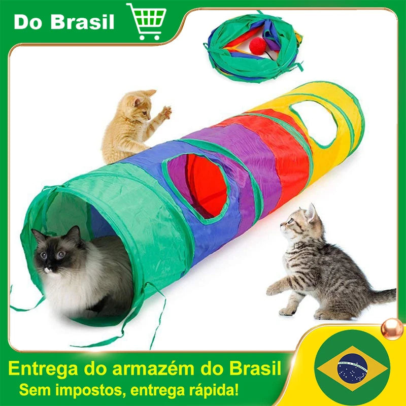 Túnel de Gato Dobrável com Bola - Brinquedo Interativo para Treino e Diversão