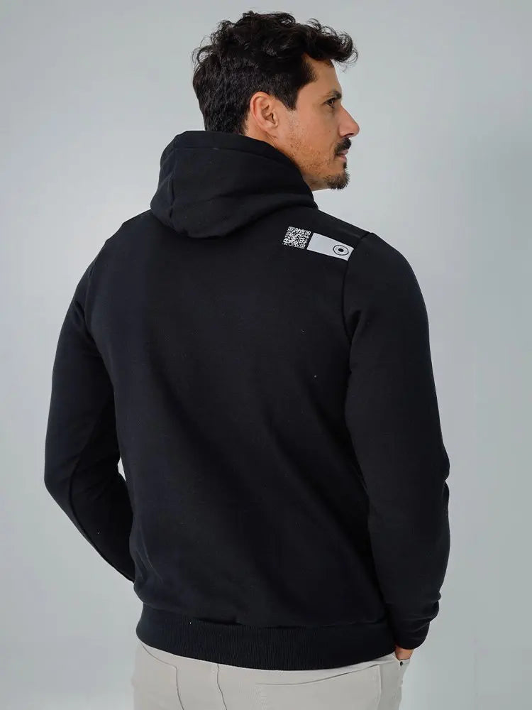 Blusão Masculino Moletom Estampado com Capuz Preto