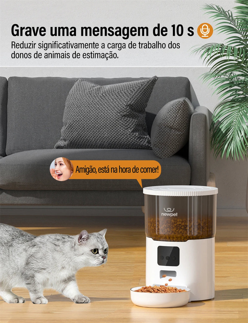 Dispensador Automático Smart Food para Pets com Gravador de Voz, Wi-Fi e Câmera de Vídeo 4L