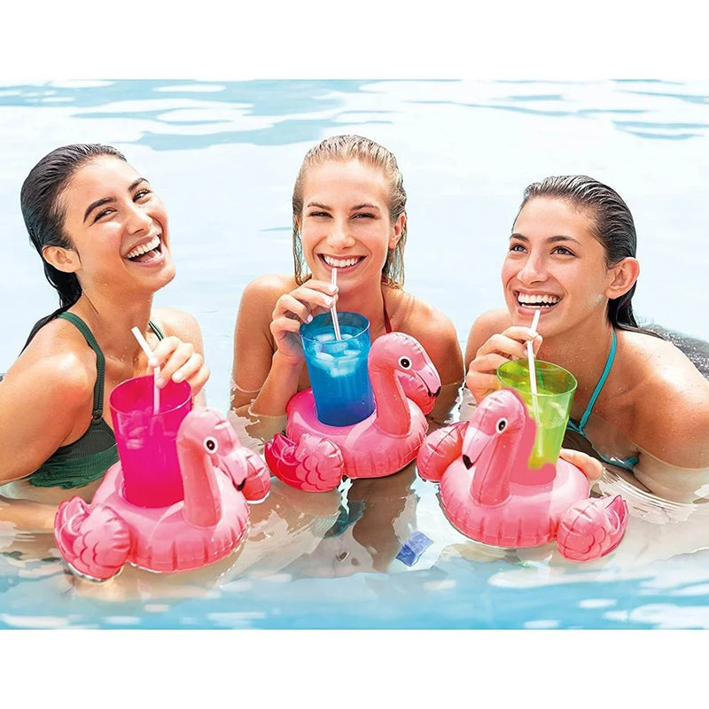 Porta-Bebidas Inflável Flamingo de 3 Portas: Kit para Piscina e Mar (33x25cm)