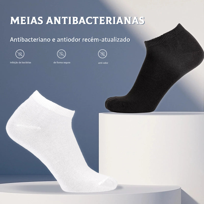 Kit 6 Pares Meias Masculinas Antibacterianas de Poliéster e Algodão