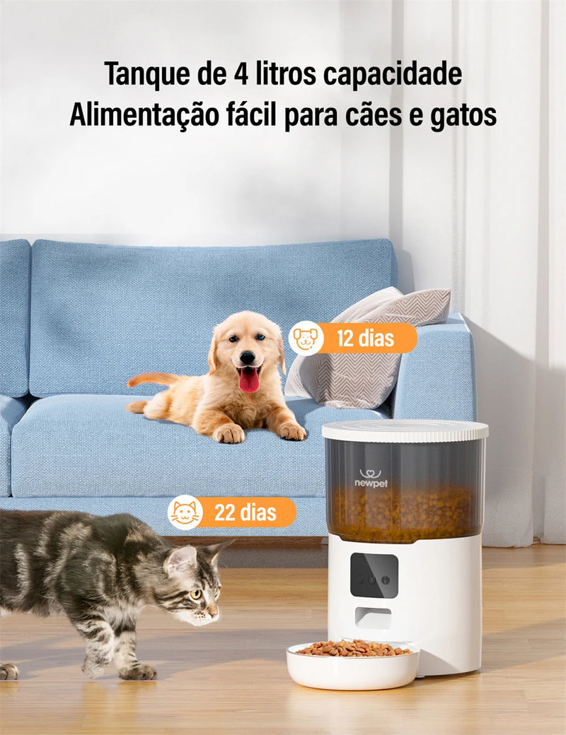 Dispensador Automático Smart Food para Pets com Gravador de Voz, Wi-Fi e Câmera de Vídeo 4L