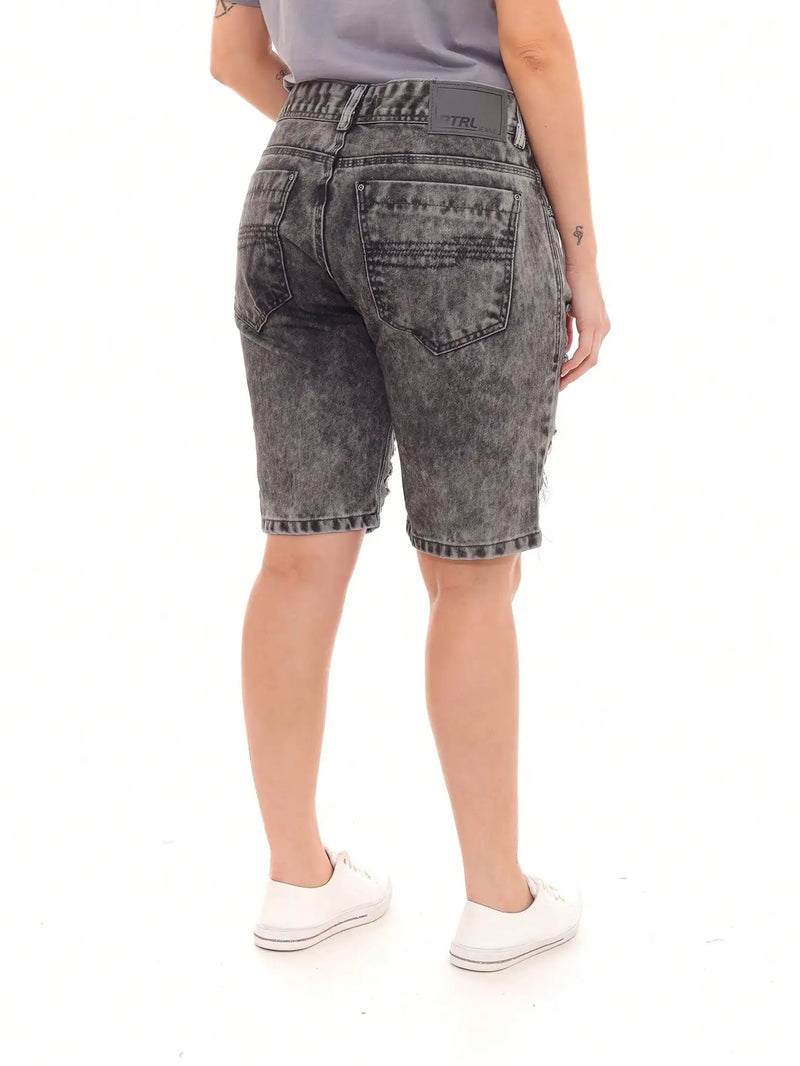 Shorts Feminino Preto Escuro Stoned Jeans com Rasgo