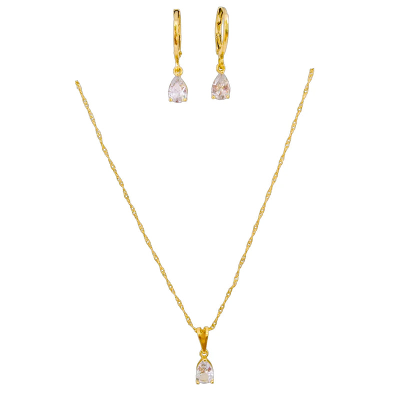 Conjunto Gargantilha e Brinco Ponto de Luz Zircônia Folheado a Ouro 18 k