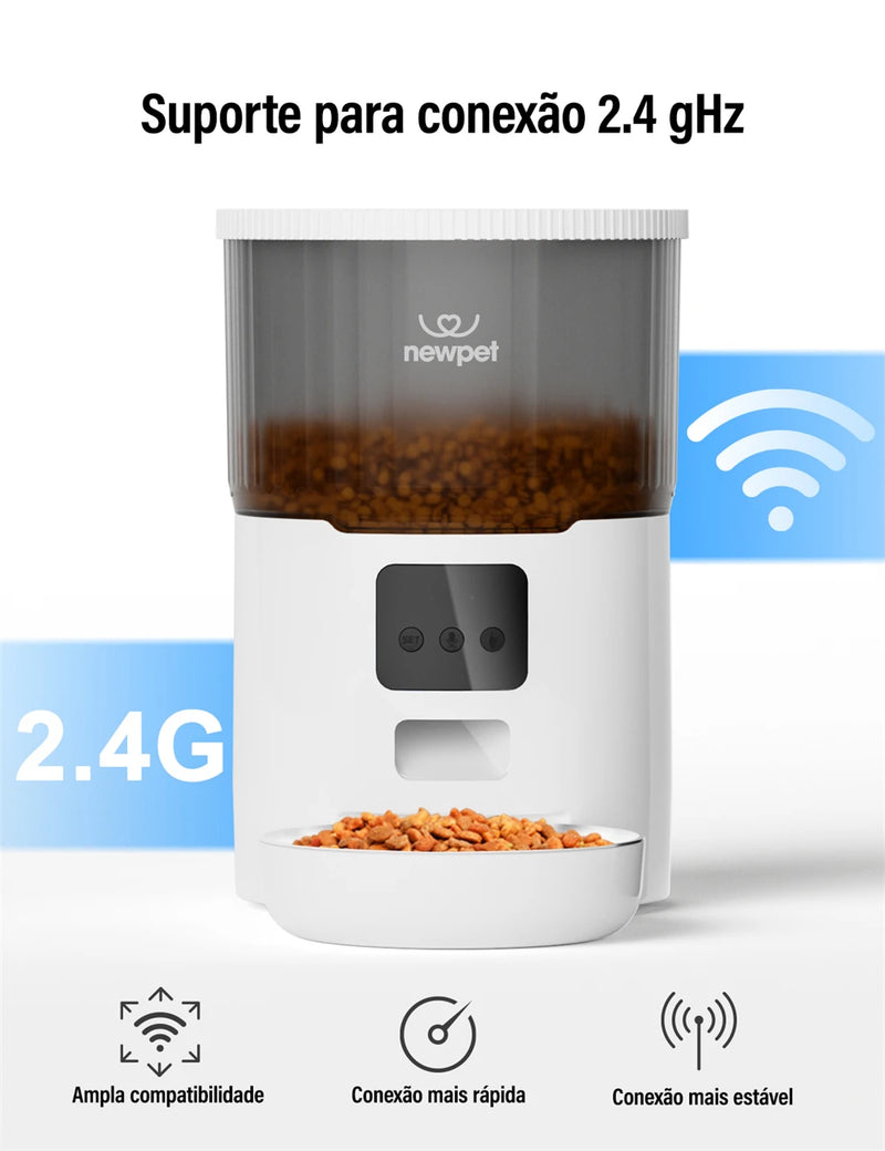 Dispensador Automático Smart Food para Pets com Gravador de Voz, Wi-Fi e Câmera de Vídeo 4L