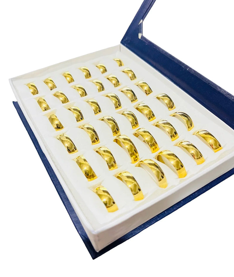 Ring Stainless Steel 316L Golden Rounded Engagement Wholesale Box 36 Pieces