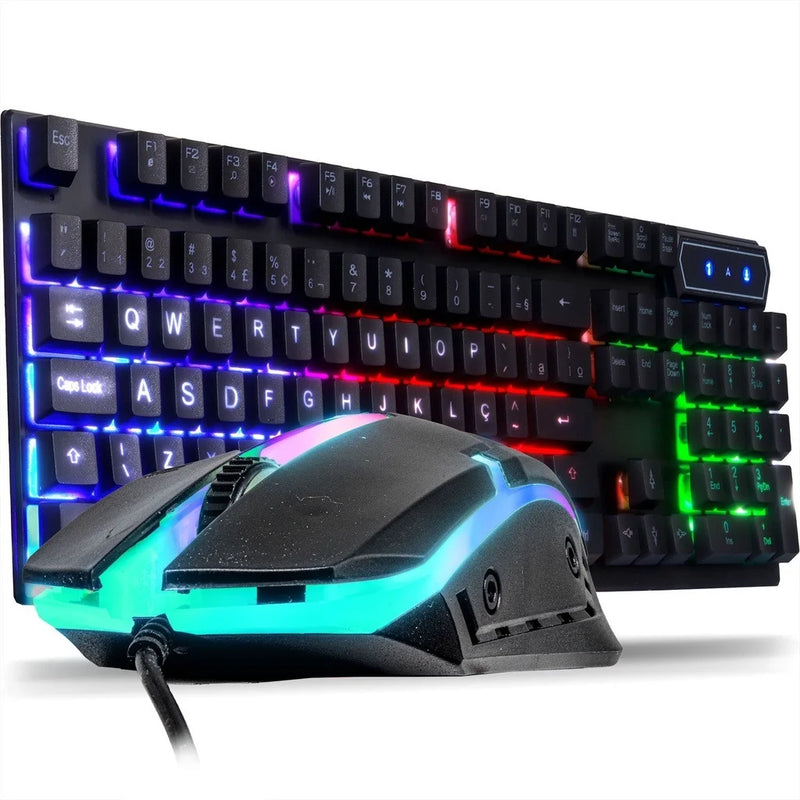 Kit Gamer Teclado Semi Mecânico + Mouse 3200dpi RGB