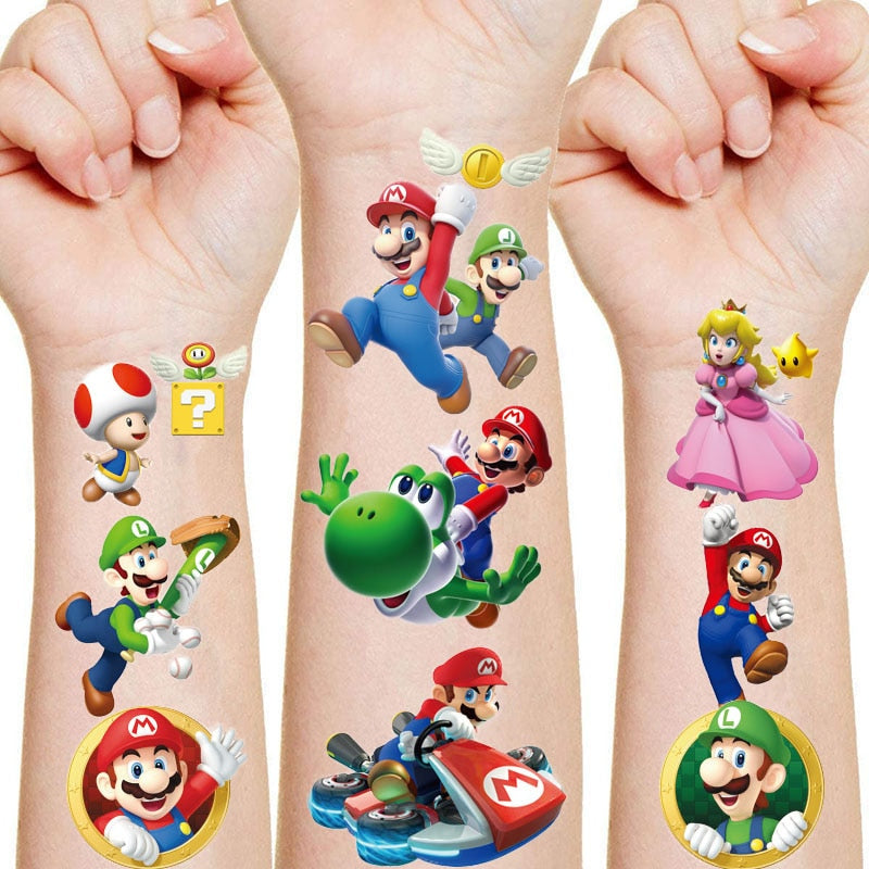 Adesivos de Tatuagem Super Mario Bros  Brinquedos Fofos de Figuras de Anime Kawaii