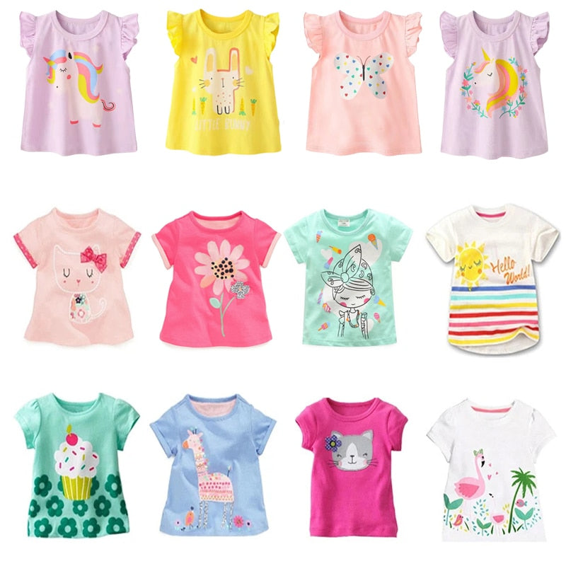 Nova Camiseta Infantil para Meninas  Blusas de Algodão para Bebês no Verão